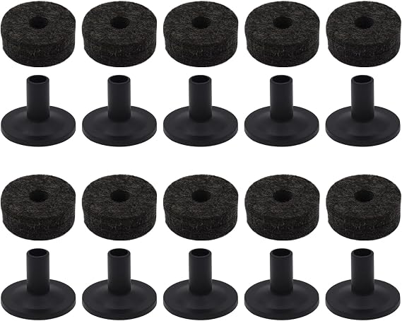 CashBeat Cymbal Felt Pads and Sleeves Set, Drum Stand Replacement Black | Cymbal replacement accessories, 10 cymbal stand felt pads and 10 plastic sleeves, drum kit hardware