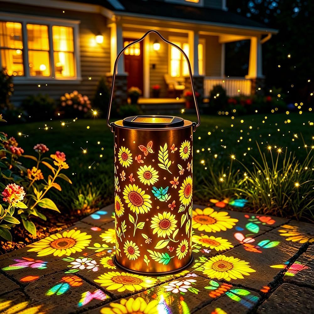 Colorful Sunflower Glow Solar Garden Lantern Sonnenblumen Solarlampen für Außen Hängende Gartendeko Sonnenblumenlicht Muttertag GeschenkeIP65 Wasserdicht für Außen Garten Terrasse Hof Balkon [Energy Class A]