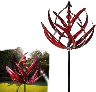 Harlow Wind Spinner, Garden Windmills and Spinners,Windmill for YardPatiosOutdoor, Courtyard Decoration,Garden Wind Spinner, Lucky Flower Wind Spinner Red