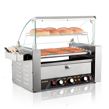 Bonnlo Hot Dog Roller, 1200W 7 Rollers 18 Hot Dogs, Stainless Steel Hot Dog Machine Grill, w/Toast & Bun Warm Drawer, Shelf, Zone Temperature Control, LED Light, Detachable Drip Tray, Food Truck Use