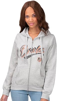 G-III Sports MLB Womens Script Field Distressed Full Zip Fleece Hoodie Sweatshirt