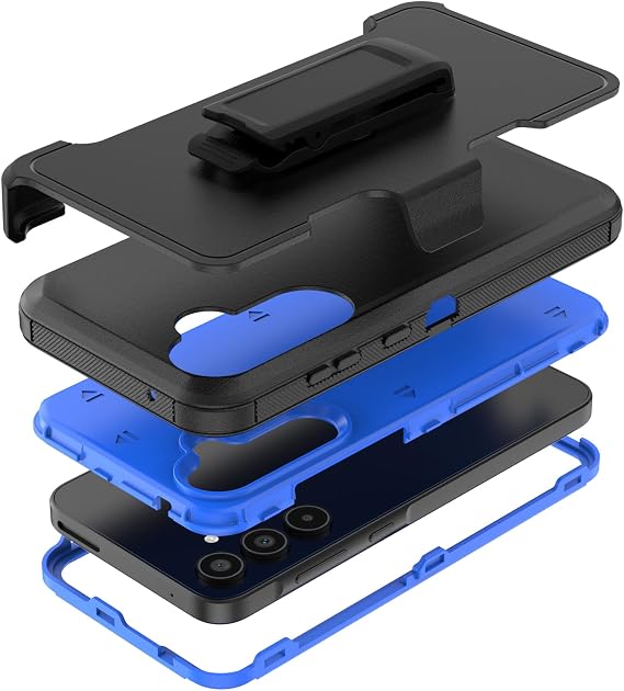Samsung Galaxy A35ケース対応 ベルトクリップホルスター付き 高耐久 頑丈 耐衝撃 フルボディ保護 キックスタンドカバー Samsung Galaxy A35 Phone用 ブラック+ブルー
