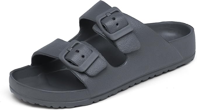 Meik Mangni Boys Girls Double Buckle Slip on Slide Kid Beach Sandals Adjustable EVA Summer Pool Shower Shoes Indoor Outdoor Slippers