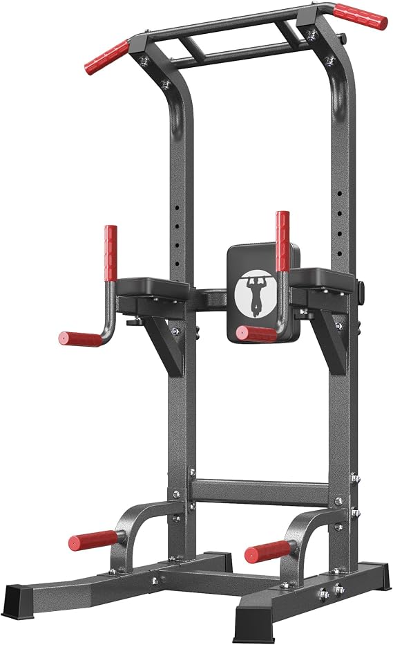 SogesHome Multifuntional Power Tower Pull Up Bar Dip Station for Home Gym | Adjustable Height 65.7"-87" Exercise Workout Machine with Comfort Pads & Anti-Slip Grips for Full Body Strength Training