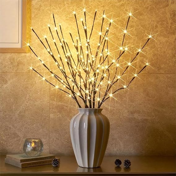 EAMBRITE 6PK Lighted Branches Brown Twig Stake with 120LED Warm White Lights, 30" Pathway Light for Outdoor and Indoor Use(Vase Excluded)