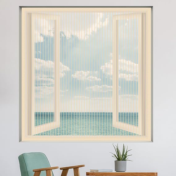 Adjustable DIY Magnetic Window Screen Mesh Anti Mosquito Window Mosquito Net for House Windows Door Curtains Fine Mesh Screen Curtain to Keep Bugs Out, 51x59in, Beige
