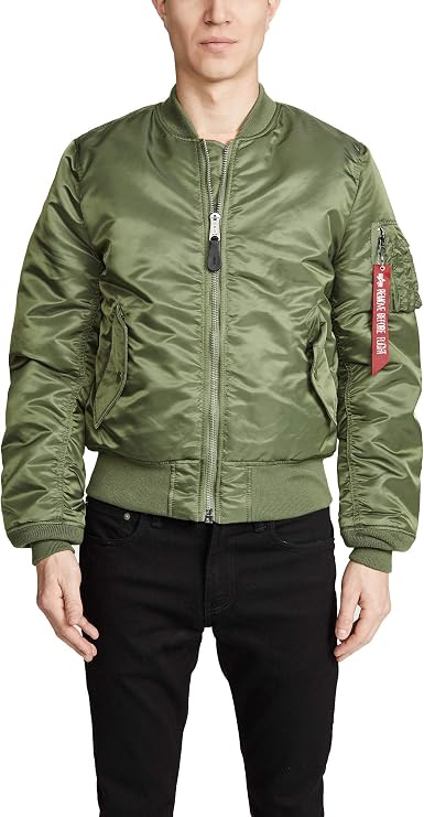 Alpha Industries MA-1 Slim Fit Bomber Flight Jacket - Fighter Pilot Flight Jacket - Sage, L
