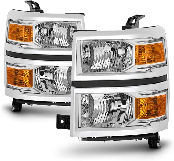 ACANII - For 2014-2015 Chevy Silverado 1500 w/New Body Style Chrome Headlights Headlamps Assembly Pair Set Lerft+Right