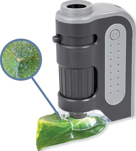 Carson MicroBrite Plus 60x-120x LED Lighted Pocket Microscope | Handheld Microscope STEM Toy, Mini Microscope for Student Science Lab, Educational Portable Microscope (MM-300)