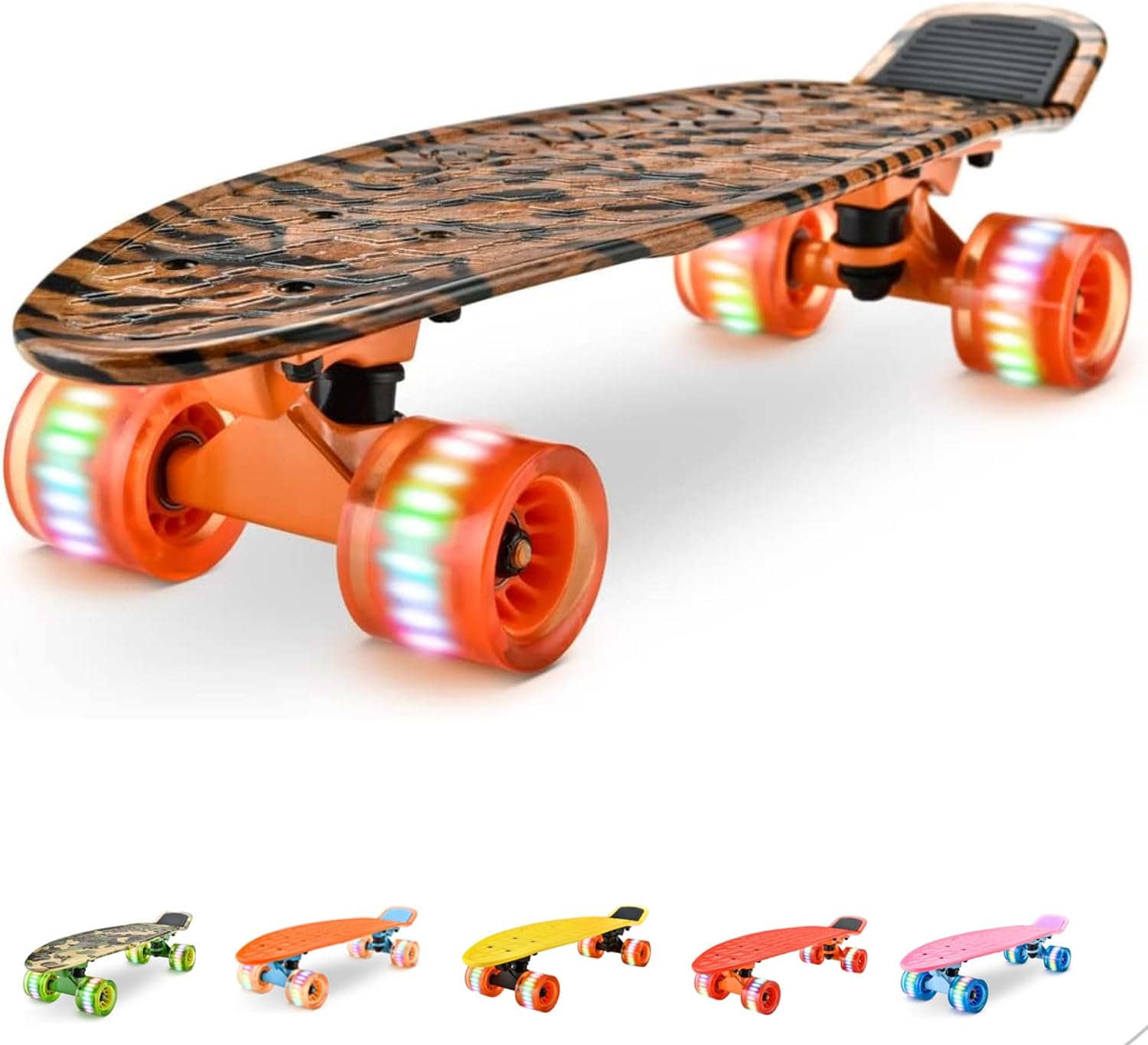 Hurtle, Mini Cruiser Skateboard for Children & Adults Skateboard Children from 5 Years Girls & Boys, Penny Board with LED Wheels, Non-Slip Deck, Penny Board for Beginners and Advanced