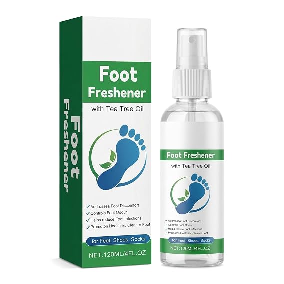 Tea Tree Oil Foot Spray for Odor Control & Freshness, Natural Foot Deodorizer with Tea Tree Oil Aloe Vera & Menthol, Cooling Foot Spray for Shoes & Feet, Daily Foot Care, 120ml