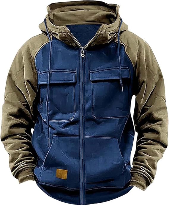 Tactical Hoodies for Men Zip Up Military Cargo Sweatshirts Long Sleeve Vintage Outdoor Workout Hoodie with Pocket