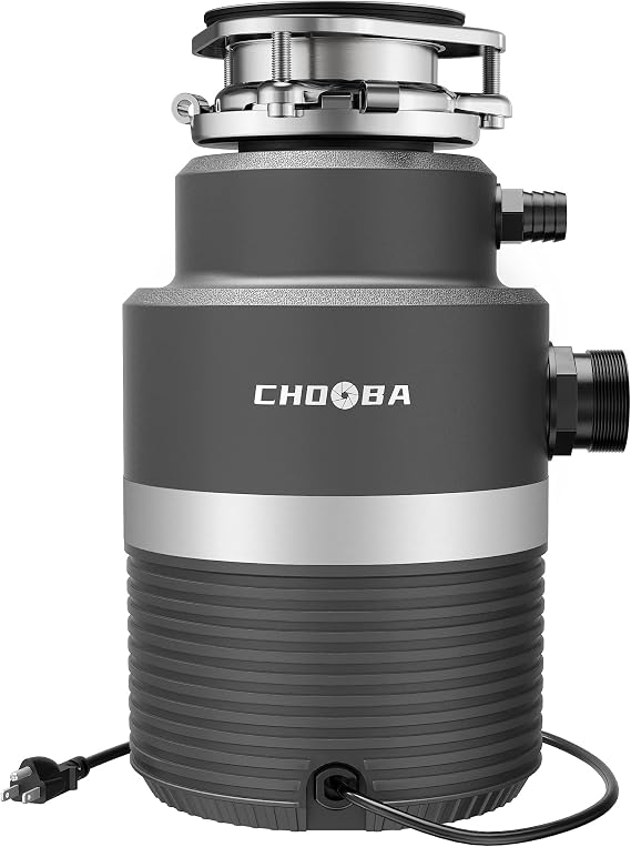 1 HP Garbage Disposal with Power Cord, Continuous Feed Food Waste Disposer, Stainless Steel 5 Stage Grinding, Quiet Kitchen Disposal, Gray