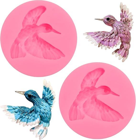 Hummingbird Silicone Fondant Mold, Bird Cake Decorating Mold, Pink, Set of 2
