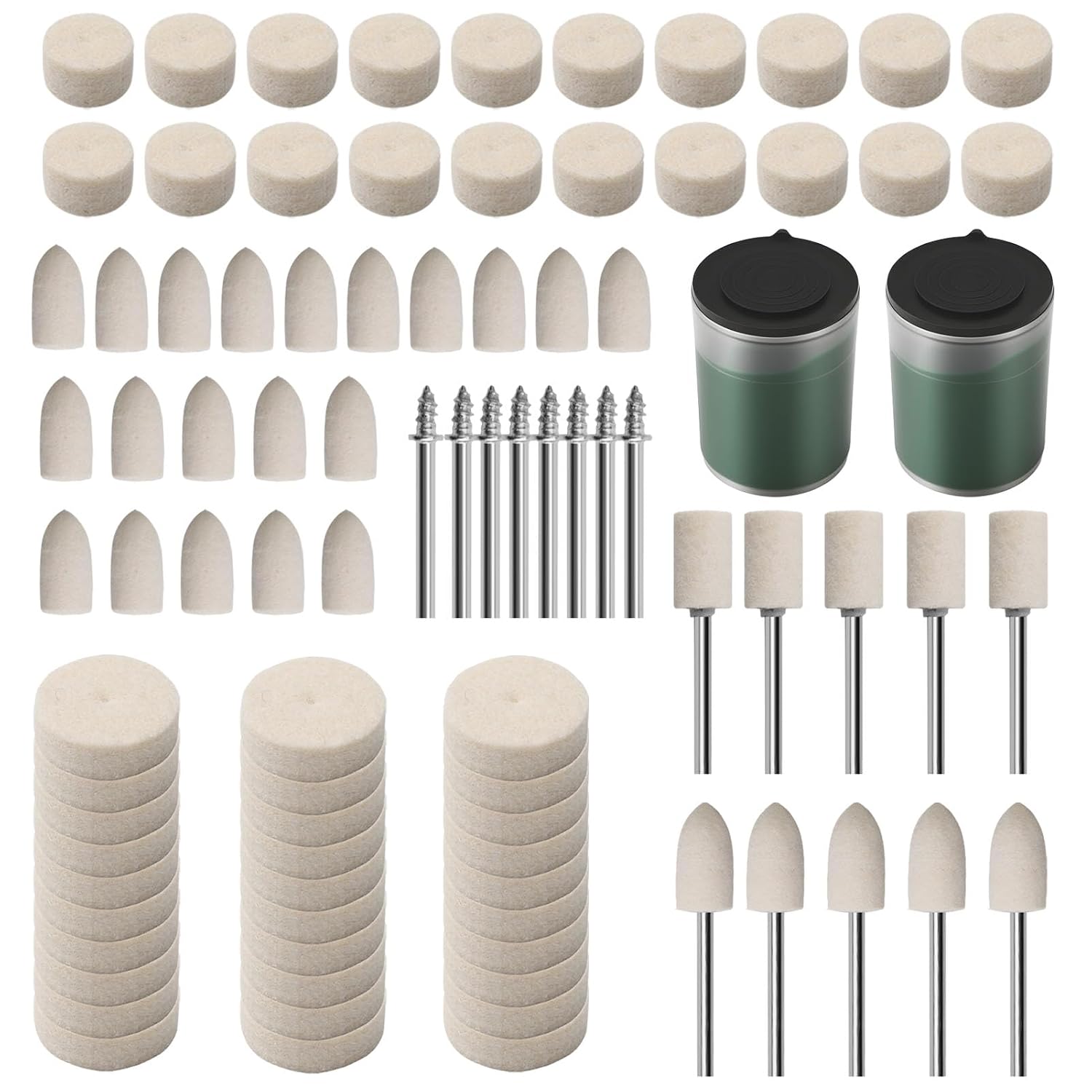 90PCS Polishing Kit with Wool Felt Pads Wheel Polishing Kit with 2 Bottles Abrasive Green Paste Sanding Bits 18" Shank for Dremel Electric Grinder Accessories Rotary Tool Resin Bicycle Jewelry