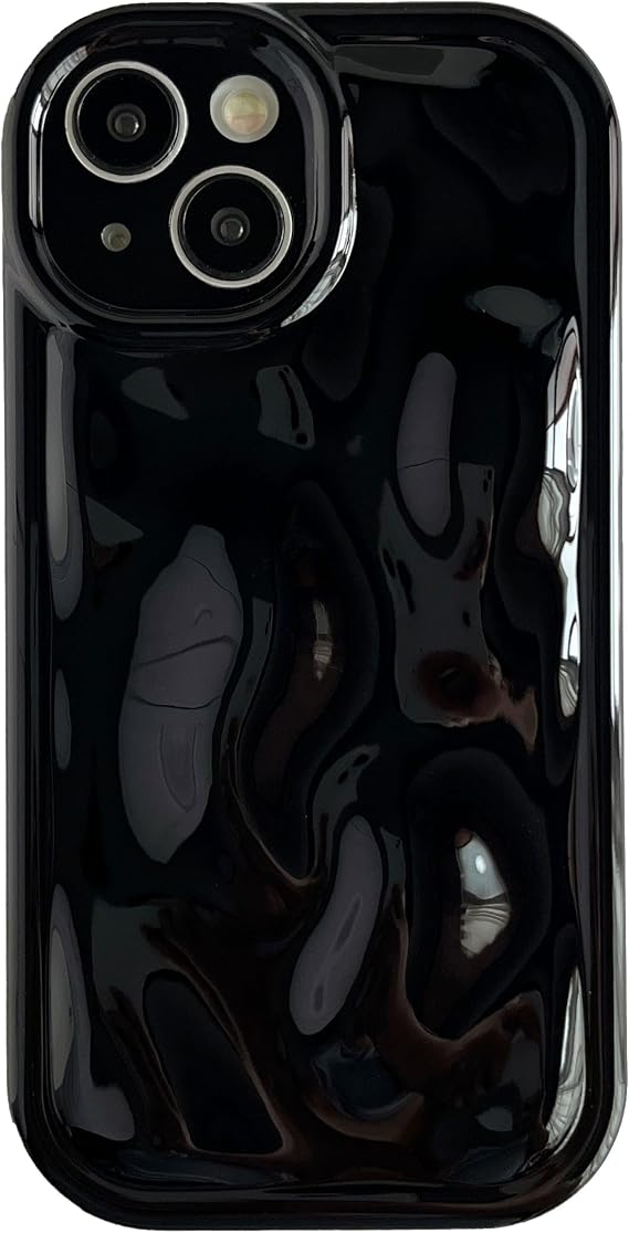 Caseative for iPhone 15 Case, Black | Water Ripple Wave Meteorite Bubble Pattern Chrome Plating Soft
