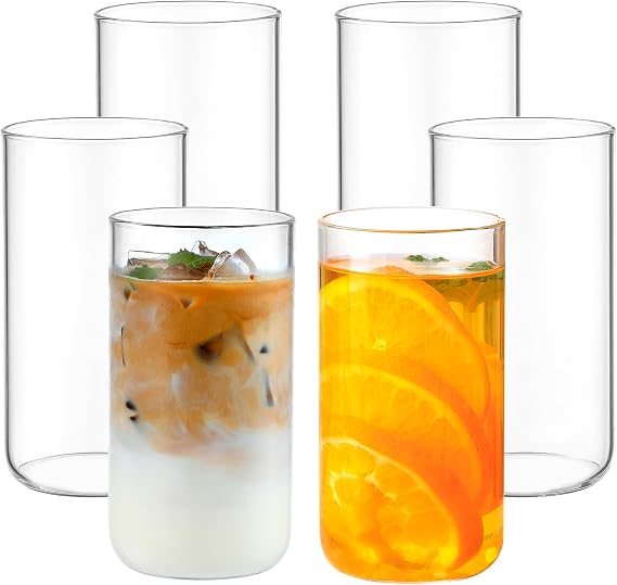 large coffee glass cups | 650 ml | 22oz | Set of 6 | Sustainable Drinking Glasses |boronsilicate glass| Home Eco-Friendly Round R-angled Glasses,BPA-free,(round-6pcs)
