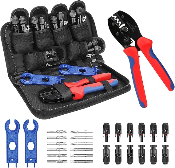 BougeRV Solar Crimper Tool Kit - Crimper, 6 Pairs Connectors, 2 Spanners | for 14-10 AWG Solar Panel Cable, PV Wire Crimping Assembly and Installation, for DIY Repairing RV Boat Off-Grid System