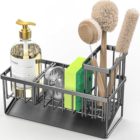 Sink Organizer for Kitchen, Sponge Holder, Stainless Steel Dish Rack, Soap Holder, Sink Caddy Kitchen Organization, with Brush Holder.
