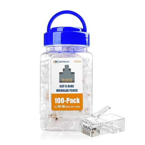 Cable Matters 100-Pack 10Gbps Cat6 RJ45 Modular Plugs, RJ45 Connector