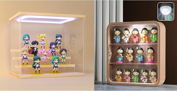 Clear Acrylic Display Case with Light for Figures,Tiered Display Stand Organizer Dustproof Showcase for Action Figures,Mini Toys,or Collectibles