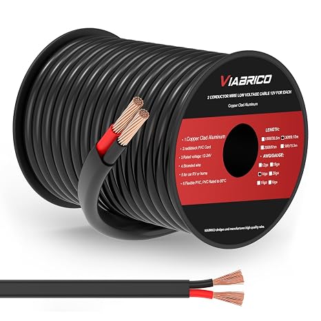 VIABRICO 14 Gauge 2 Conductor Electrical Wire, 14 AWG 2.08mm PVC Cord, 12V/24V DC Low Voltage/Copper-clad Aluminum(CCA) Flexible/2 Wire for Automotive LED Strips Lamp Lighting Marine(9.2M/30FT)