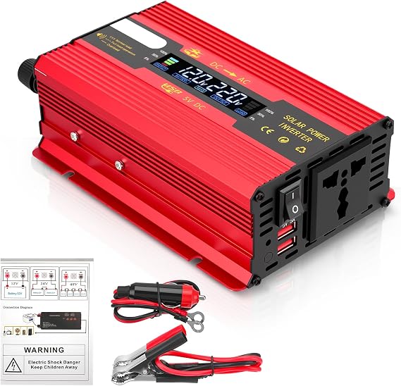 3000W Peak Power Inverter 12V/24V to 240V AC Car Inverter with Dual USB 5A Fast Charge, AC Sockets, Smart Color Display, Auto-Switch, 8 Protections for UK Use