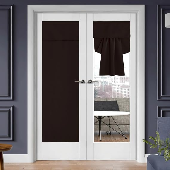 RYB HOME Sidelight Door Curtains Privacy - Self Adhesive Length Adjustable Glass Window Curtains for Tricia French Door Kitchen, W 12 x L 69 inch, Brown, 1 Panel