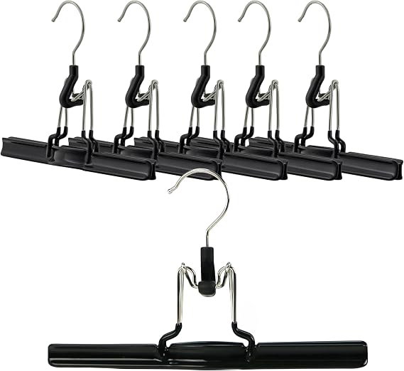 Mawa by Reston Lloyd Non-Slip Space-Saving Clothes Hanger with Clamp for Pants and Skirts, Style M/26, Set of 6, Black