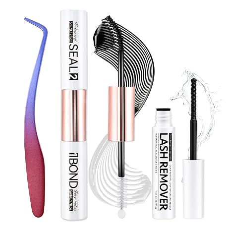 3 PCS Lash Kit Bond and Seal with Eyelash Tweezers Remover Kit | DIY Eyelash Glue and Lash Applicator Tool Cluster Glue Remover Fast Removal with No Residue