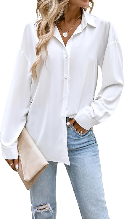 Button Down Shirts for Women Long Sleeve Collared Blouse Business Casual Tops