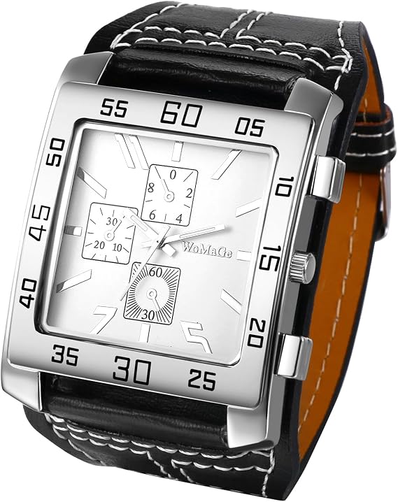 JewelryWe Herrenuhr Analog Quarz Armbanduhr Herren Klassische Retro Rechteckig Business Beiläufige Uhr mit Leder Armband Schwarz/Braun