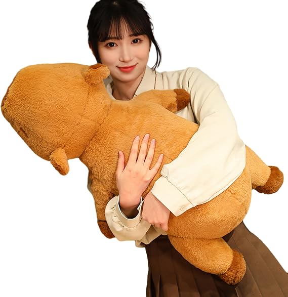 GOOC 31.5 Inch Giant Sleeping Capybara Plush Pillow Stuffed Animal Capybara Hugging Plushies Toy for Home Decor Gift for Kids or Lover
