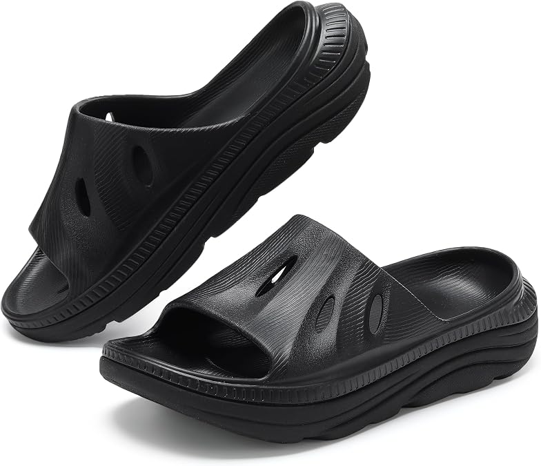 NPNYSY Perunvie Womens Recovery Sandals Mens Comfortable Athletic Slides Thick Cushion Lightweight Plantar Fasciitis Sport Sliders of Indoor Outdoor Arch Support Orthotic Open Toe Beige