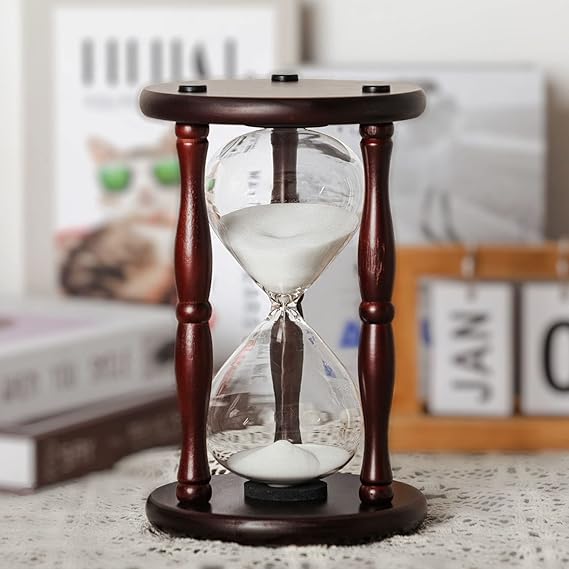 SAMLONG Large Hourglass Timer 60 Minute, Decorative Wood Sand Timer, White