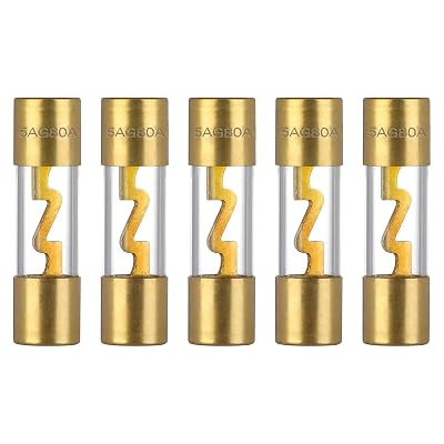 80A AGU Fuse 80 Amp Gold Plated Glass Inline Automobile Audio Fuses for Car Auto Stereo Amplifier Safety Power Protection 12V Pack of 5 Pcs