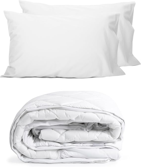 Sunflower Queen Pillowcases White Set 100% Cotton + Queen Mattress Pad, Hypoallergenic Cotton Mattress Cover, 18-22" Extra Deep Pocket