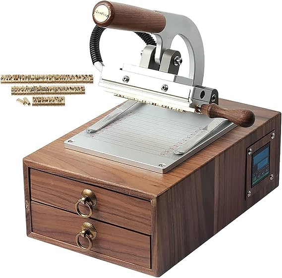 Hot Foil Stamping Machine Leather Stamper Bronzing Machine with 62Letters, Press Embossing Machine for Paper Bag Wallet with Storage Box