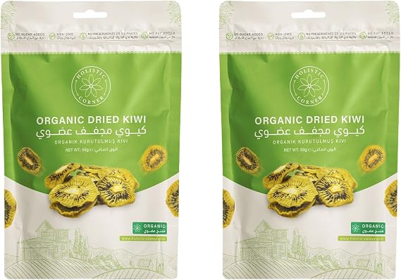 Holistic Corner Organik Kurutulmuş Kivi Dilimleri, Fırında Kurutulmuş, Glutensiz, Vegan, 2'li Paket, 50g