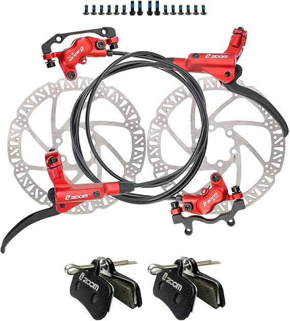 JFOYH zoom HB876 4-Piston Pre-Bled Hydraulic Disc Brake Set and 2 Pairs Brake Pads