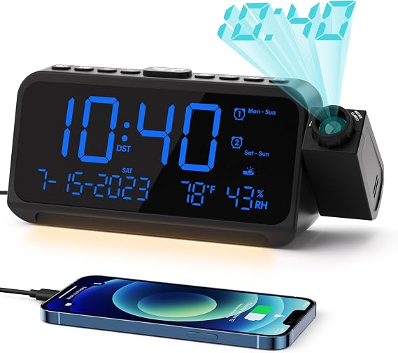 ROCAM Projection Alarm Clock with 180 Ceiling Projector & Digital Display