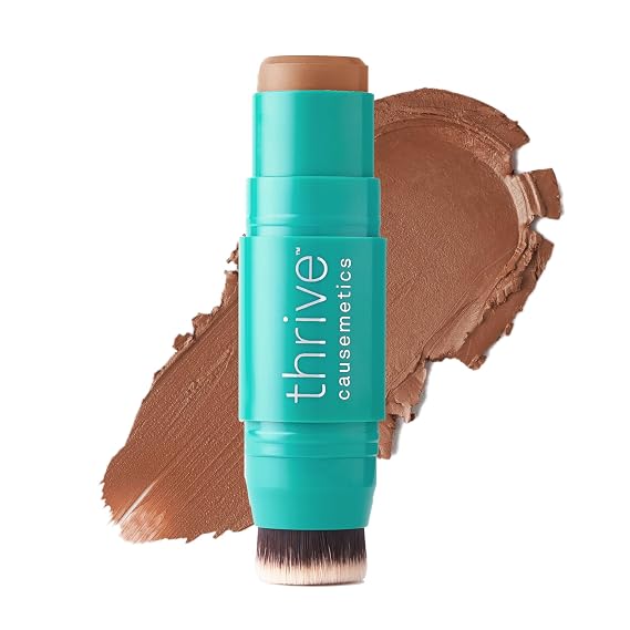 Thrive Causemetics Cream Bronzer Triple Threat Color Stick, Light Medium | Cream Contour Stick, Vitamin E & Evening Primrose Oil, Waterproof & Smudge Proof, Built-in Brush, Rhea Shade, Anita Shade