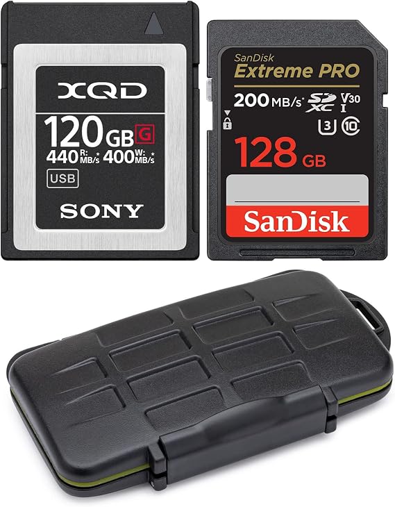 Sony 120GB XQD G Series Memory Card Bundle with 128GB Extreme PRO 200MB/s SDXC UHS-I Memory Card and Memory Storage Case (3 Items)