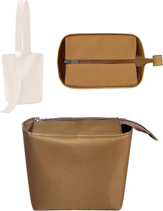 Purse Organizer Insert, Nylon Zipper Inner Liner Bag for Loewe Pebble Bucket Bag Slim Drawstring Inside Storage Bag In Bag Organizer Insert (Style-03, Mini)