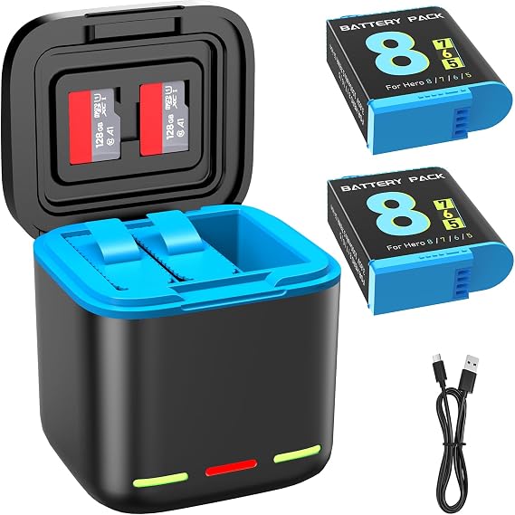 Battery Charger for Hero 8/7/6 Battery 2-Pack 1500mAh with USB Storage