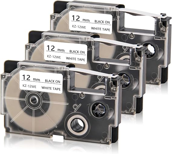 3-Pack Compatible for Casio XR-12WE XR-12WE2S 12mm 1/2" Black on White Tape