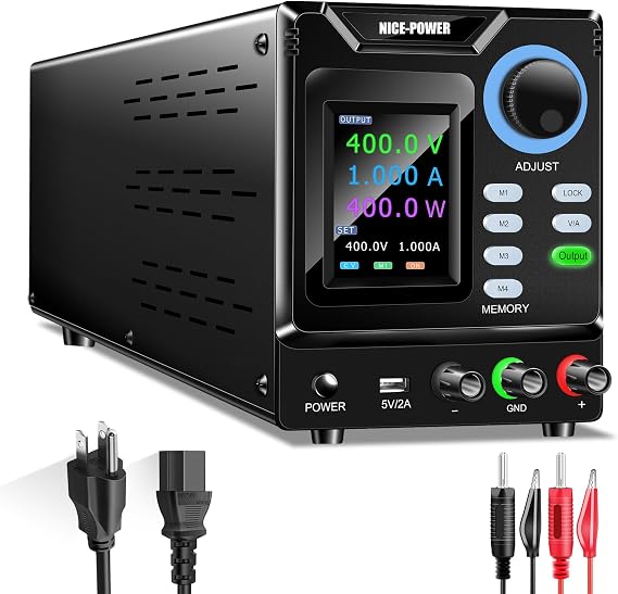 NICE-POWER DC Power Supply Variable, 0-400V 0-1A High Voltage Bench Power Supply with Memory Storage & Encoder Knob, Adjustable Regulated Lab Power Supply with Output Switch Lock Button Color Display