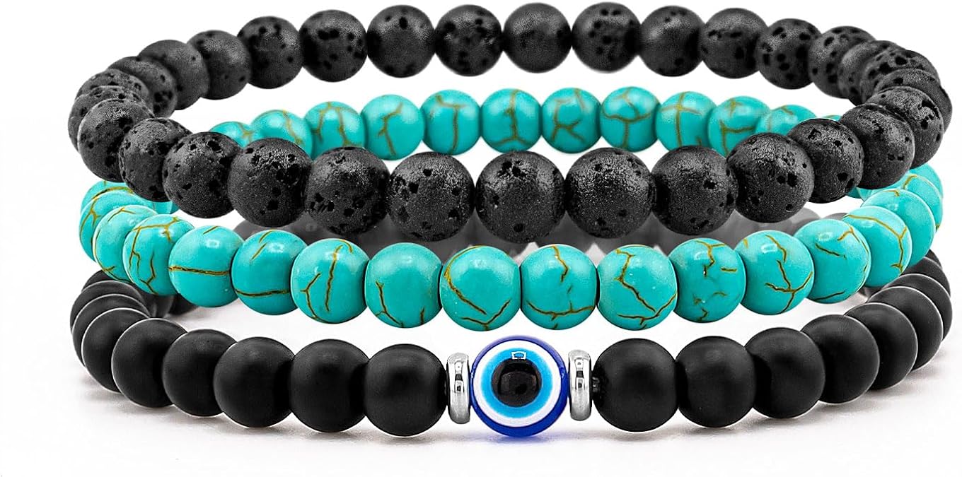 Men's Beaded Bracelet Set Natural Stone Bracelets Evil Eye Jewelry for Gift