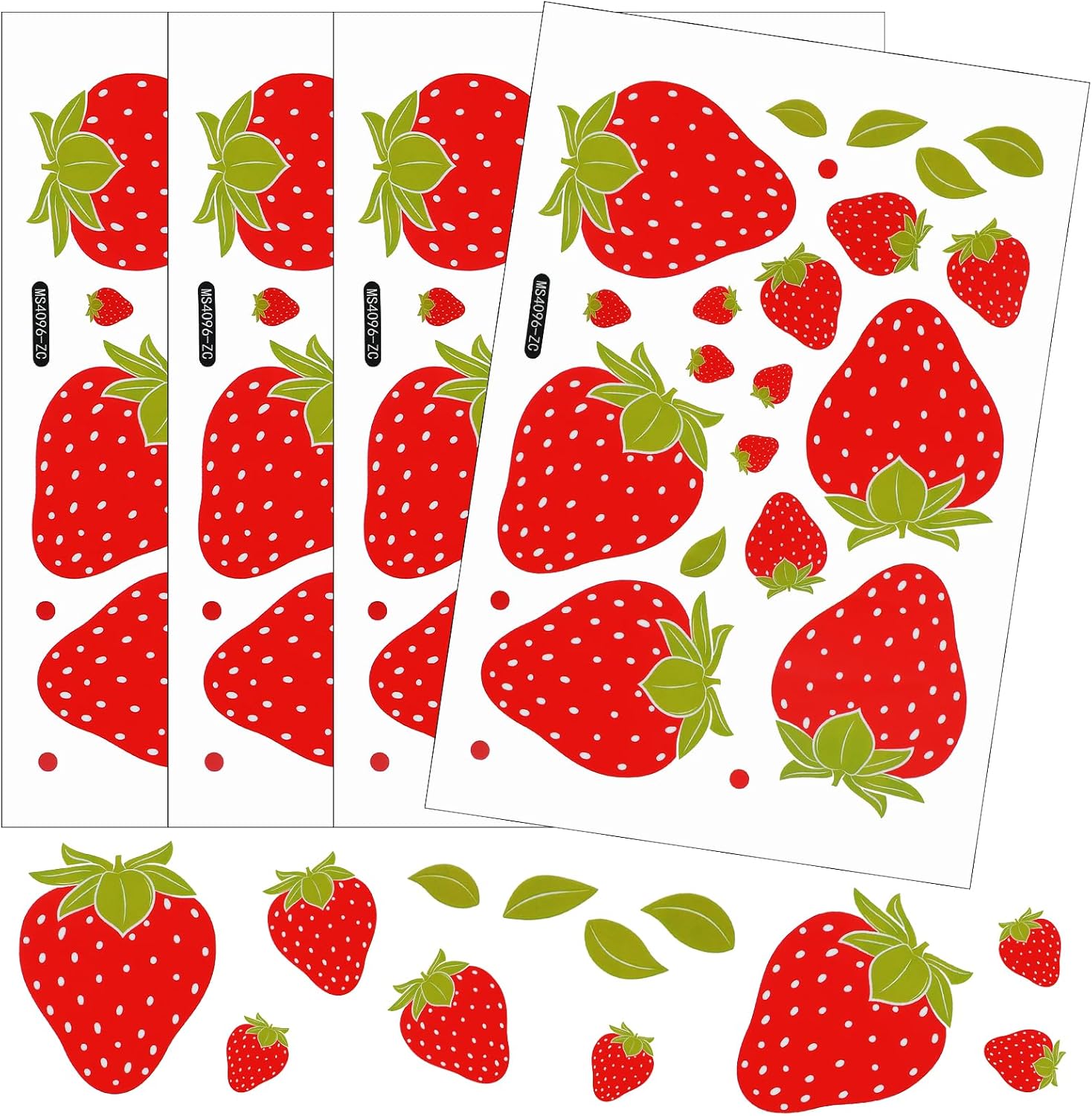 92pcs Strawberry Stickers, 4 Sheets Removable Strawberry Wall Decals, Cute Fruit Paper Decals Self-Adhesive Waterproof Stickers for DIY Water Bottle Journal Scrapbook Guitar Envelope Gift Wrapping