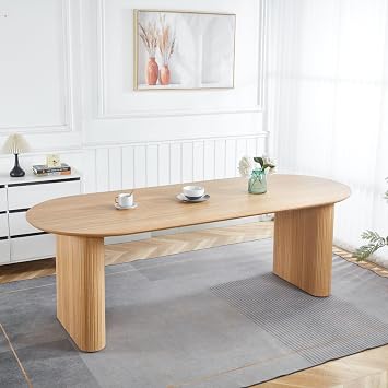 59"-90" Extendable Oval Dining Room Table for 6 to 10 Modern Farmhouse Expandable Kitchen Dining Table with Removable Leaf & Wood Strip Base Large Wood Dinner Tables for Living Room,Oak